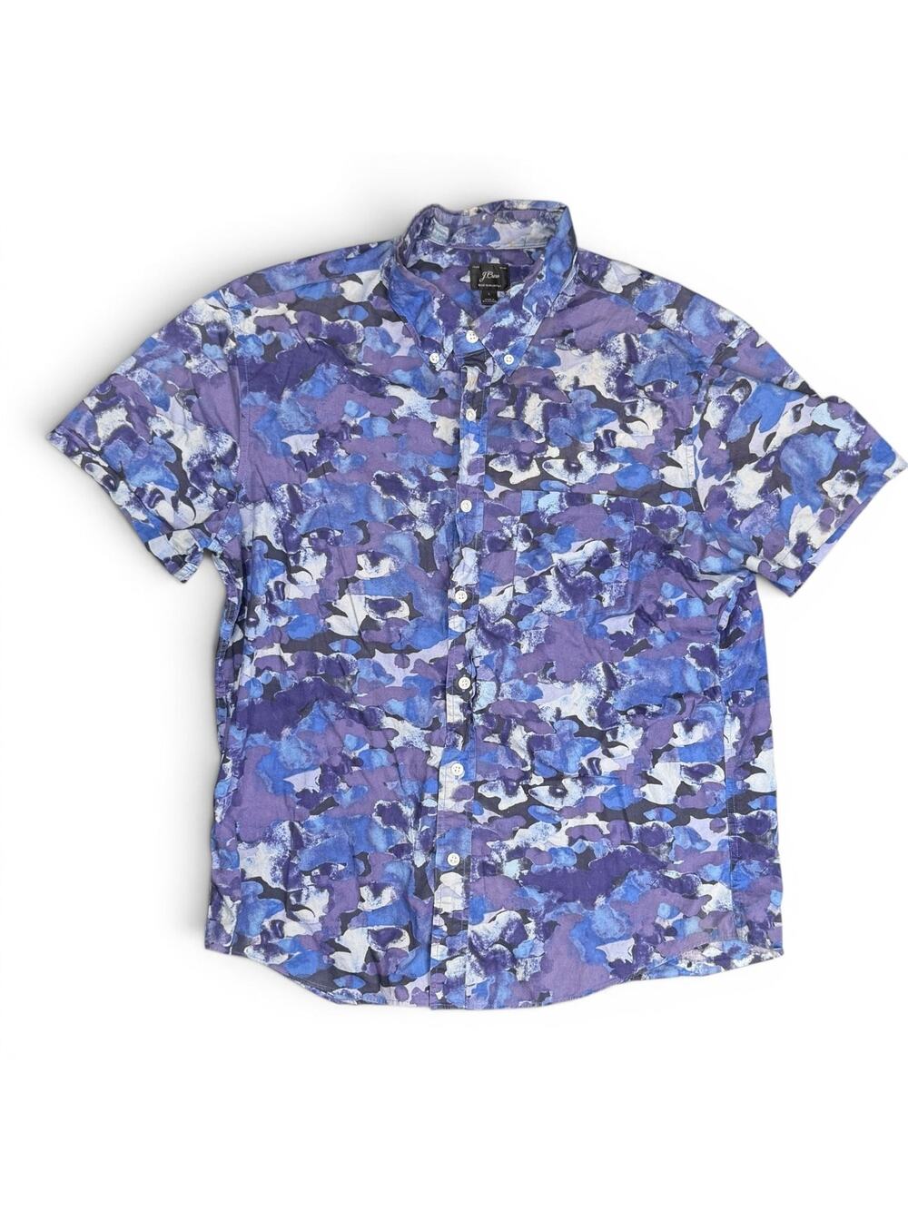 J.Crew Men's Short Sleeve Button Up Shirt- Watercolor Camo Blue-(XLARGE)NWT!